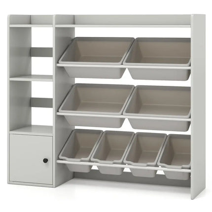 Kids Toy Storage and Bookshelf with Open Shelves and Single-door Cabinet-Gray - Gray - Kids Storage