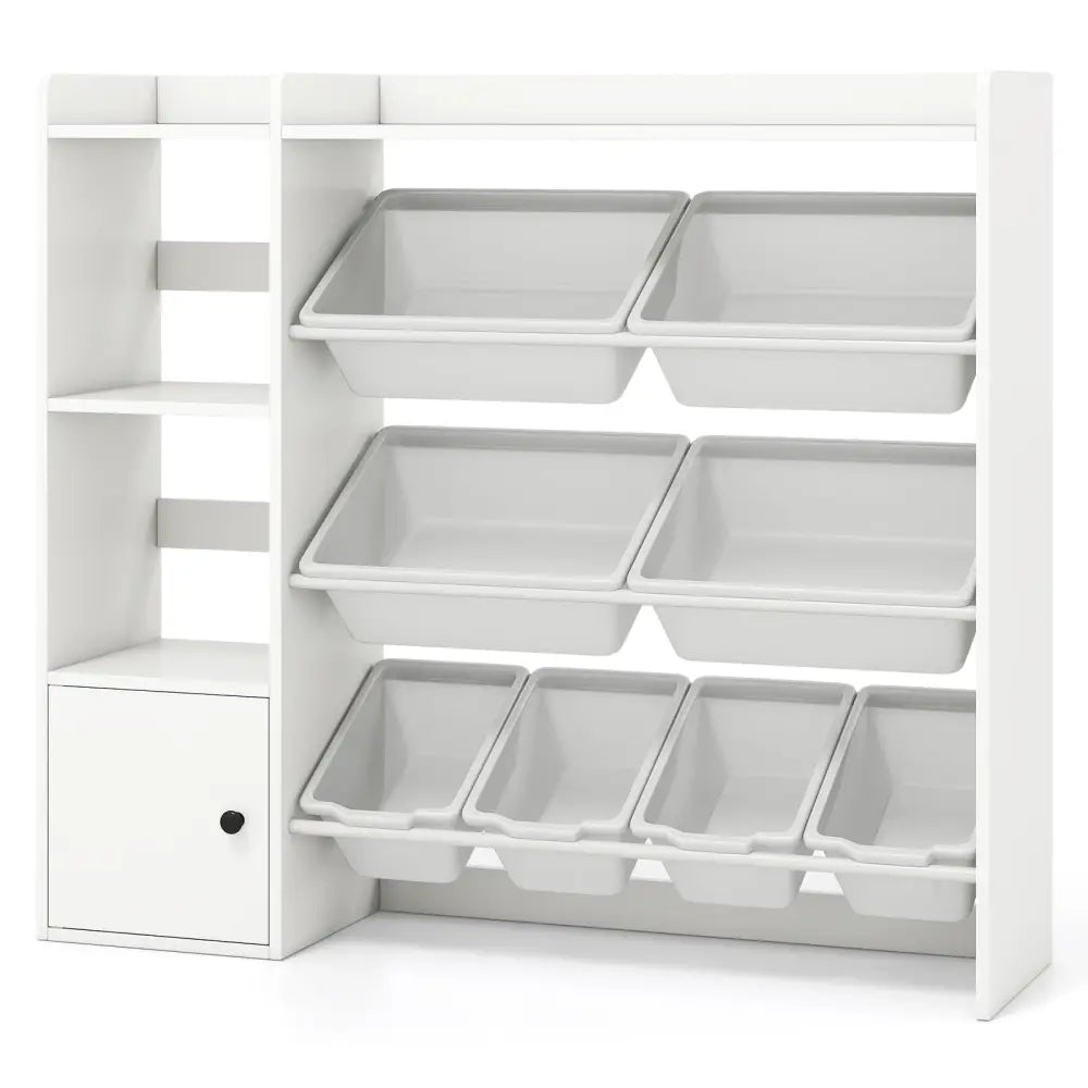 Kids Toy Storage and Bookshelf with Open Shelves and Single-door Cabinet-White - White - Kids Storage