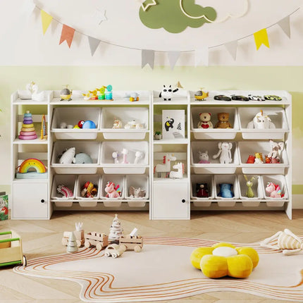 Kids Toy Storage and Bookshelf with Open Shelves and Single-door Cabinet-White - White - Kids Storage