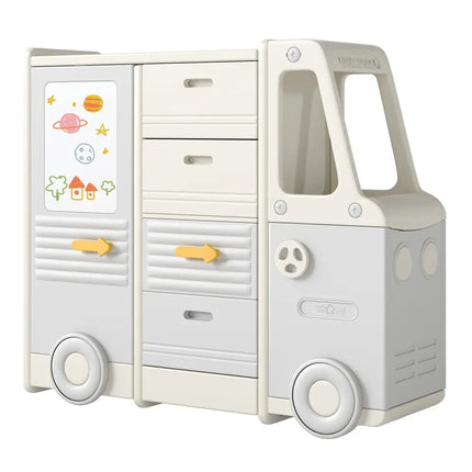 Kids Toy Storage Organizer Bus-shaped Children Cabinet with 4 Pull-out Drawers with Handles-Gray - Gray - Kids Storage