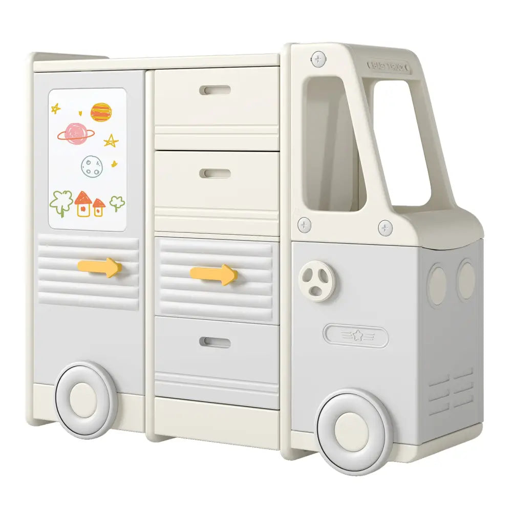 Kids Toy Storage Organizer Bus-shaped Children Cabinet with 4 Pull-out Drawers with Handles-Gray - Gray - Kids Storage