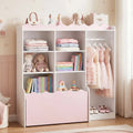 Kids Toy Storage Organizer Children Dress up Closet Wardrobe with Clothing Rack-Pink - Pink - Kids Storage