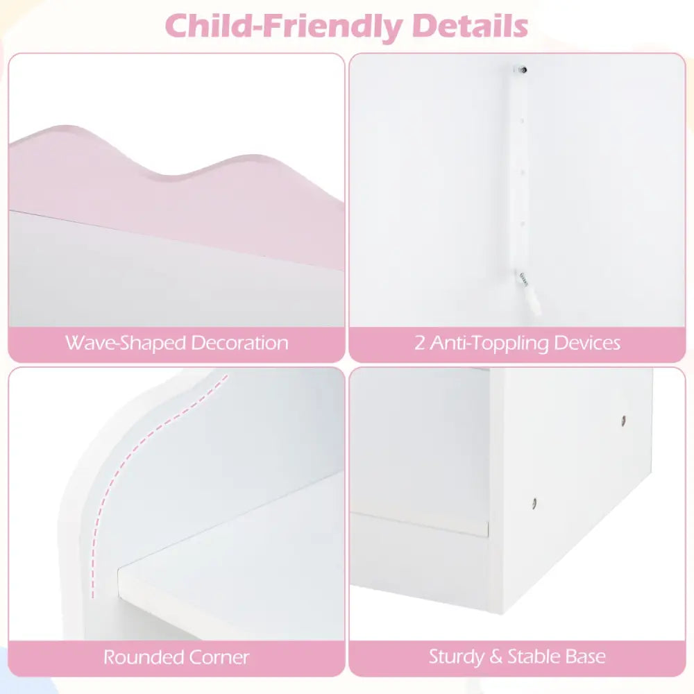 Kids Toy Storage Organizer Children Dress up Closet Wardrobe with Clothing Rack-Pink - Pink - Kids Storage