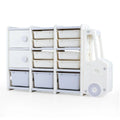 Kids Toy Storage Organizer Truck-shaped Toy Chest with 2 Cabinets and 11 Removable Bins-Grey - Gray - Kids Storage