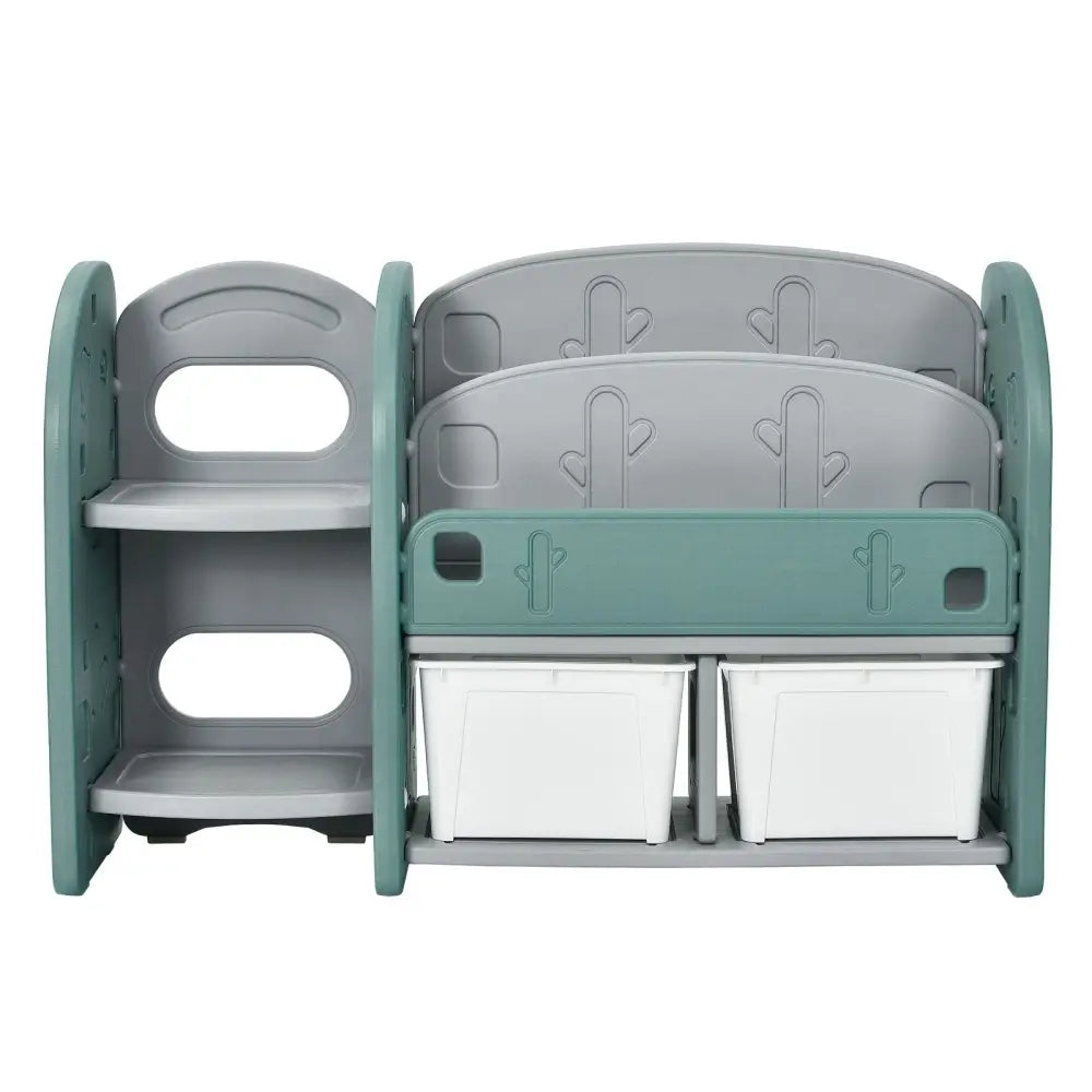Kids Toy Storage Organizer with 2-Tier Bookshelf and Plastic Bins - Green - Kids Storage