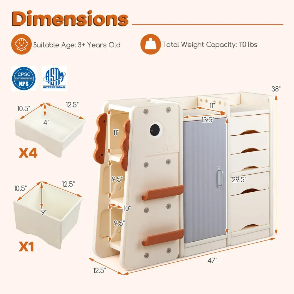 Kids Toy Storage Organizer with 5 Removable Bins for Playroom-Beige - Beige - Kids Storage