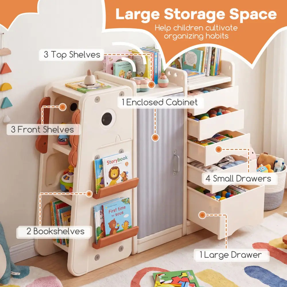 Kids Toy Storage Organizer with 5 Removable Bins for Playroom-Beige - Beige - Kids Storage