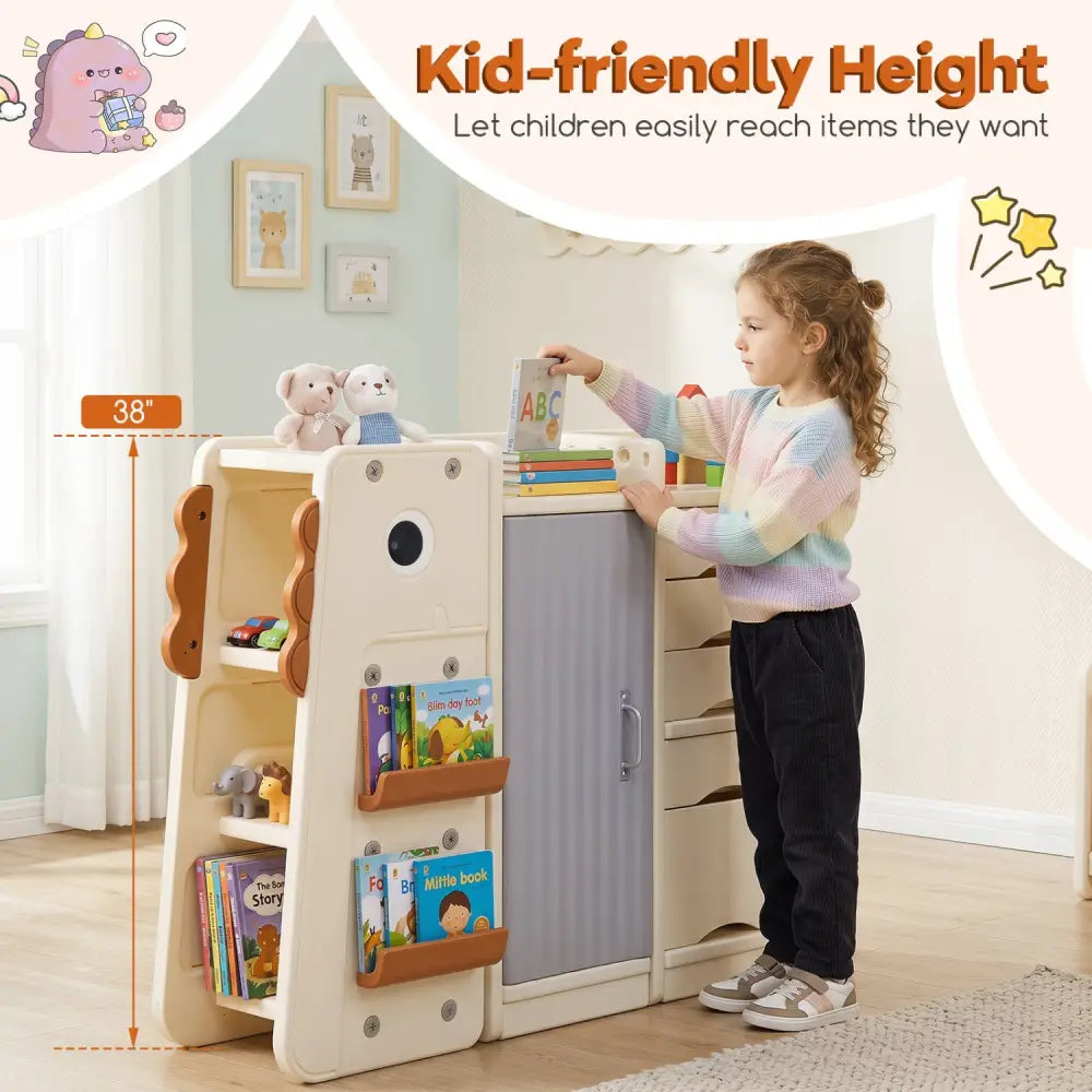 Kids Toy Storage Organizer with 5 Removable Bins for Playroom-Beige - Beige - Kids Storage