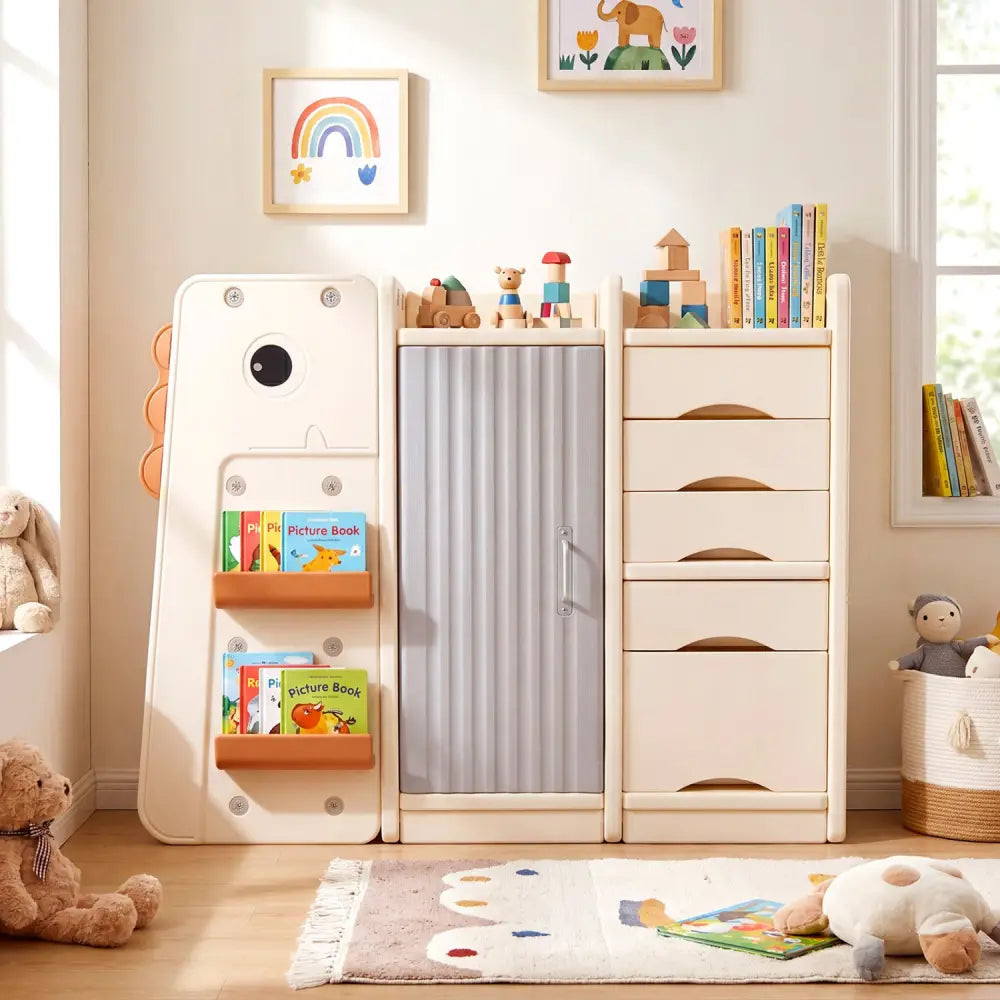 Kids Toy Storage Organizer with 5 Removable Bins for Playroom-Beige - Beige - Kids Storage