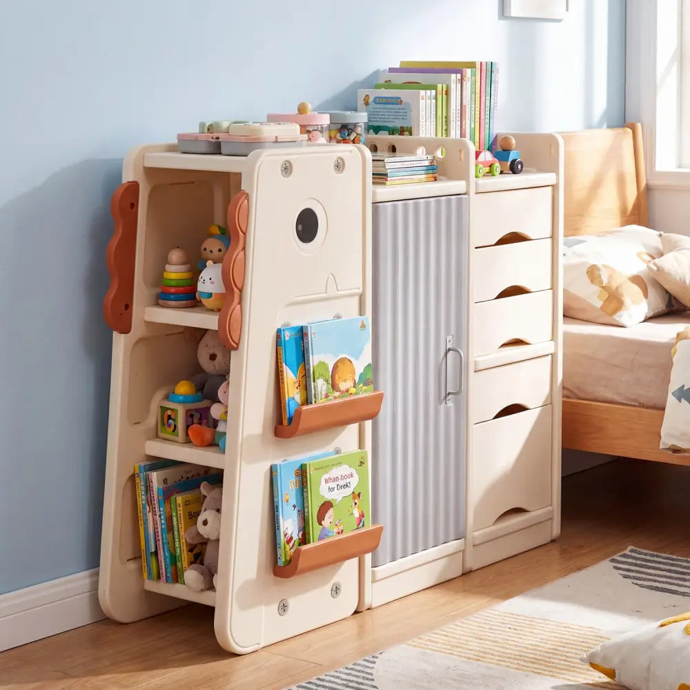 Kids Toy Storage Organizer with 5 Removable Bins for Playroom-Beige - Beige - Kids Storage