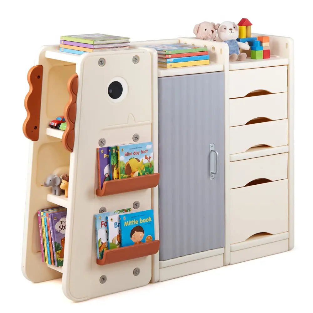 Kids Toy Storage Organizer with 5 Removable Bins for Playroom-Beige - Beige - Kids Storage