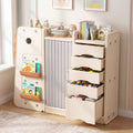 Kids Toy Storage Organizer with 5 Removable Bins for Playroom-Beige - Beige - Kids Storage