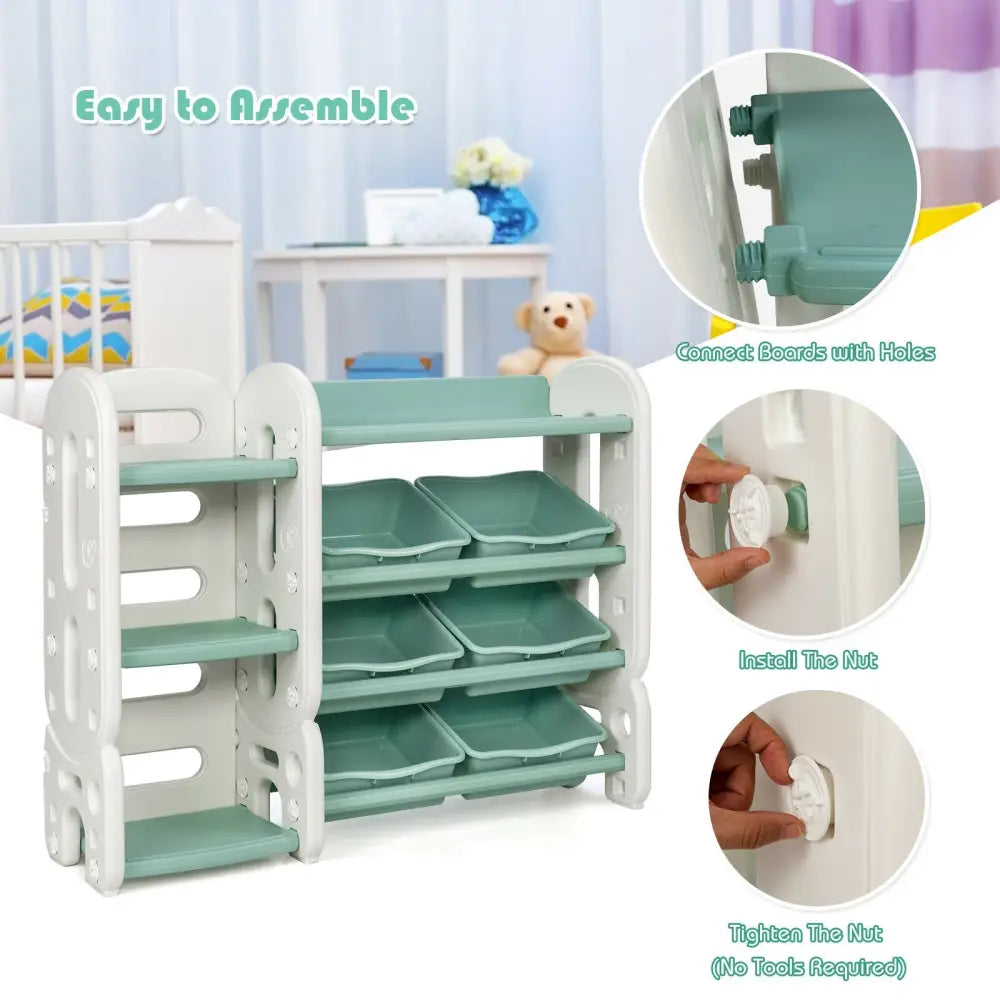 Kids Toy Storage Organizer with Bins and Multi-Layer Shelf for Bedroom Playroom-Green - Green - Kids Storage