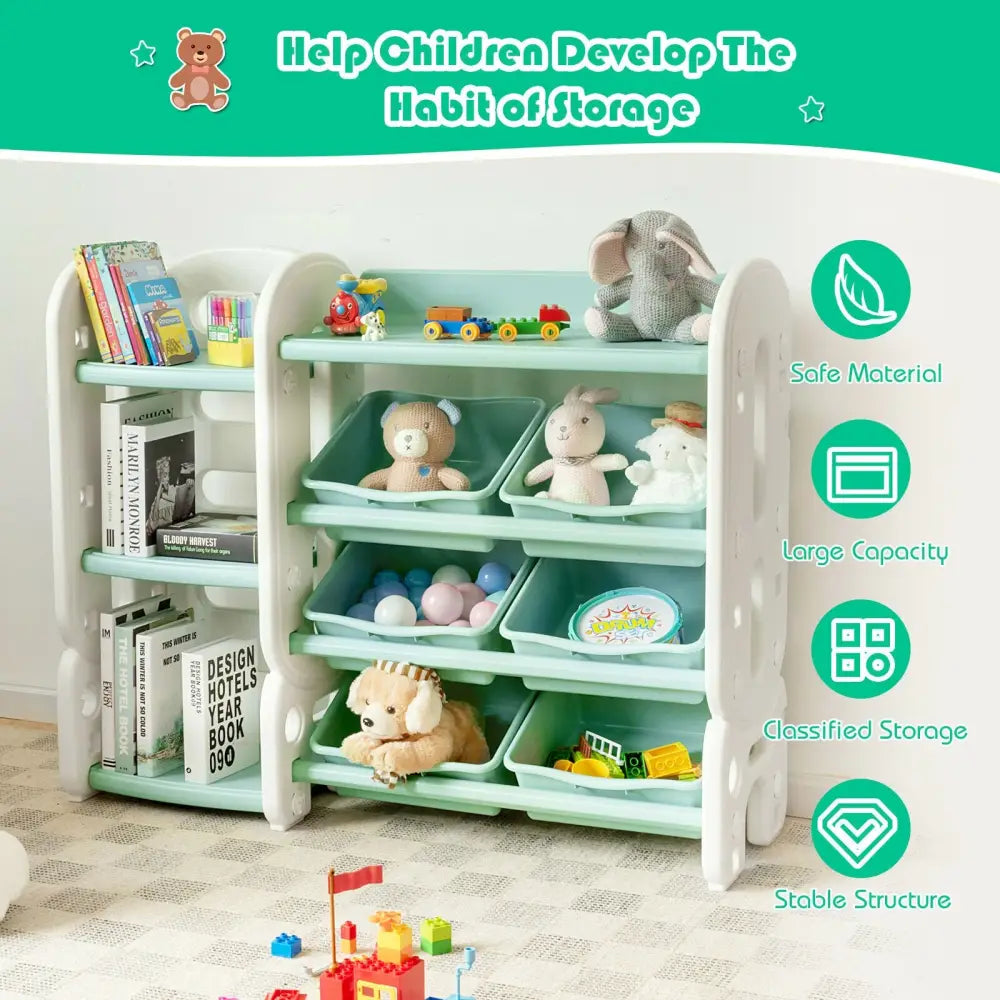 Kids Toy Storage Organizer with Bins and Multi-Layer Shelf for Bedroom Playroom-Green - Green - Kids Storage