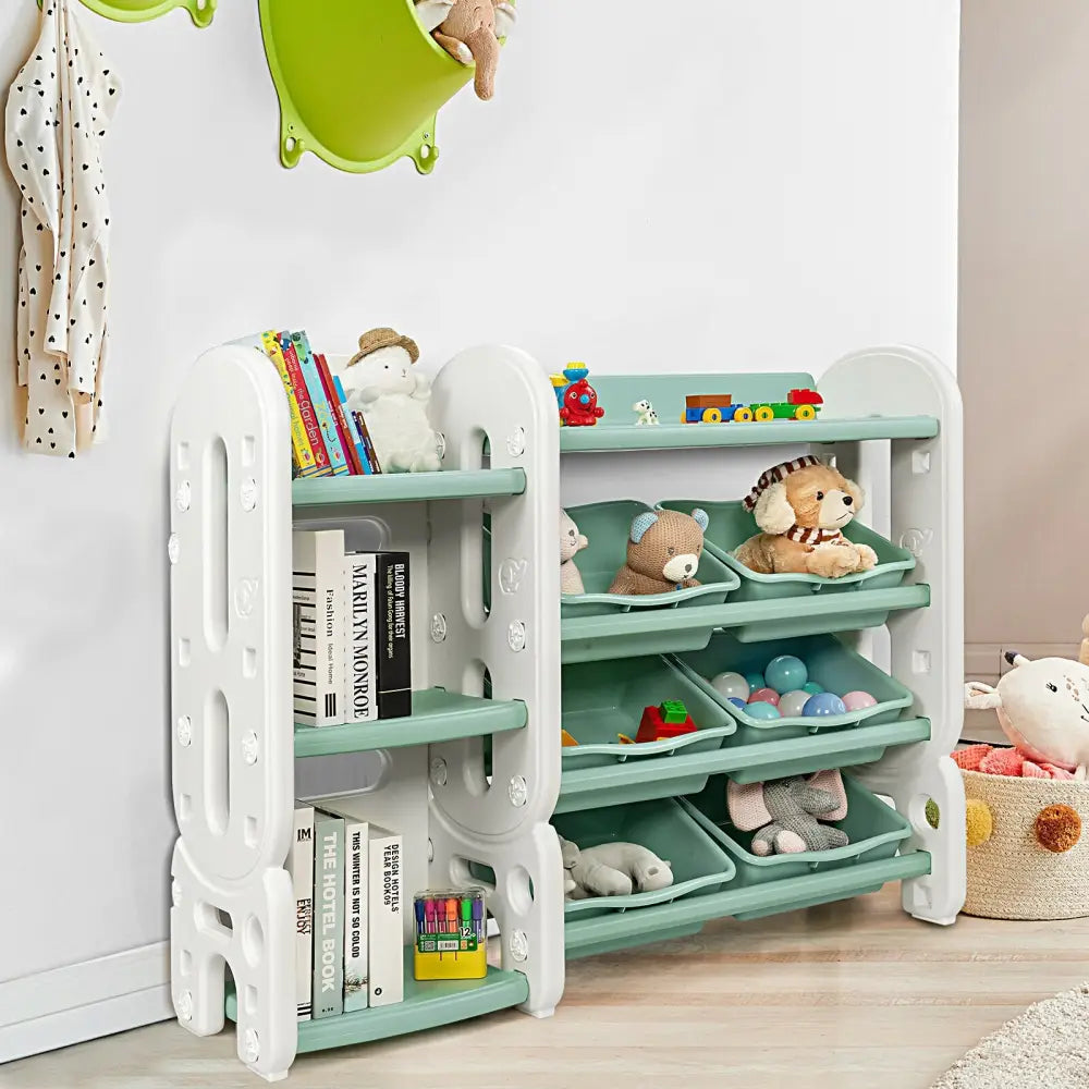 Kids Toy Storage Organizer with Bins and Multi-Layer Shelf for Bedroom Playroom-Green - Green - Kids Storage