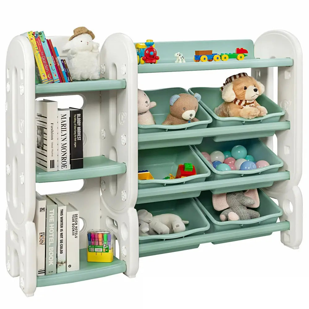 Kids Toy Storage Organizer with Bins and Multi-Layer Shelf for Bedroom Playroom-Green - Green - Kids Storage