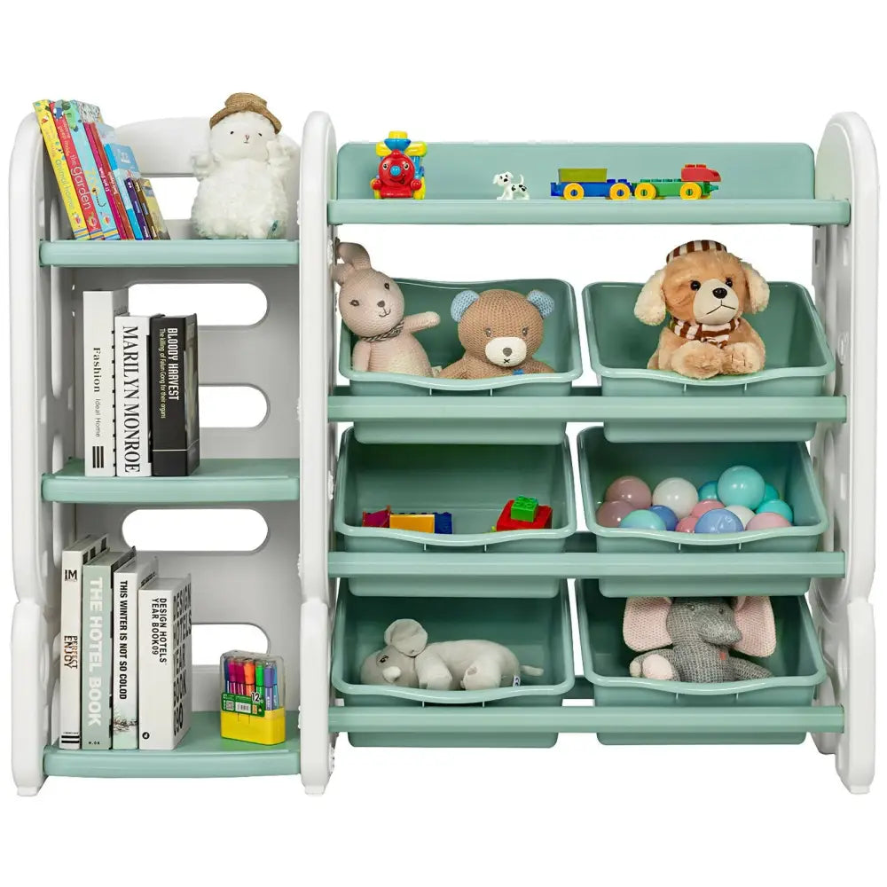Kids Toy Storage Organizer with Bins and Multi-Layer Shelf for Bedroom Playroom-Green - Green - Kids Storage