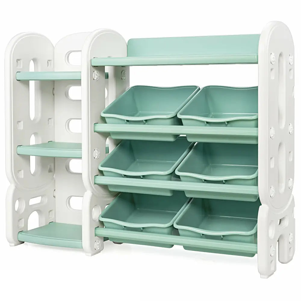 Kids Toy Storage Organizer with Bins and Multi-Layer Shelf for Bedroom Playroom-Green - Green - Kids Storage