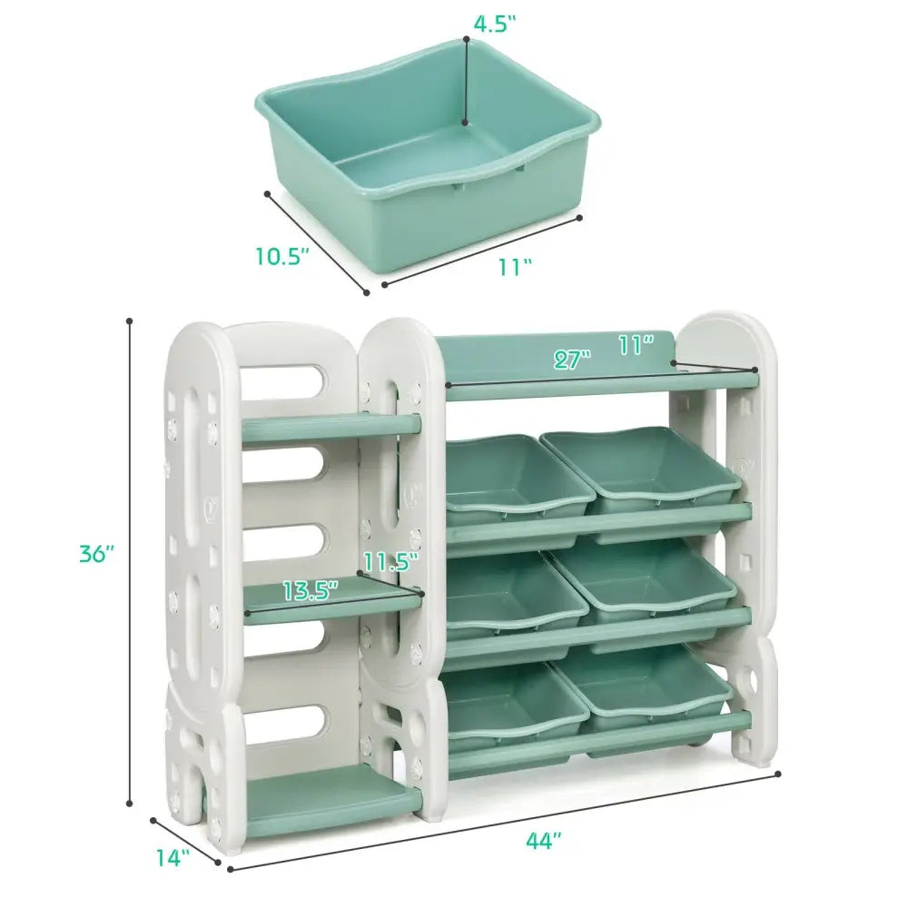 Kids Toy Storage Organizer with Bins and Multi-Layer Shelf for Bedroom Playroom-Green - Green - Kids Storage