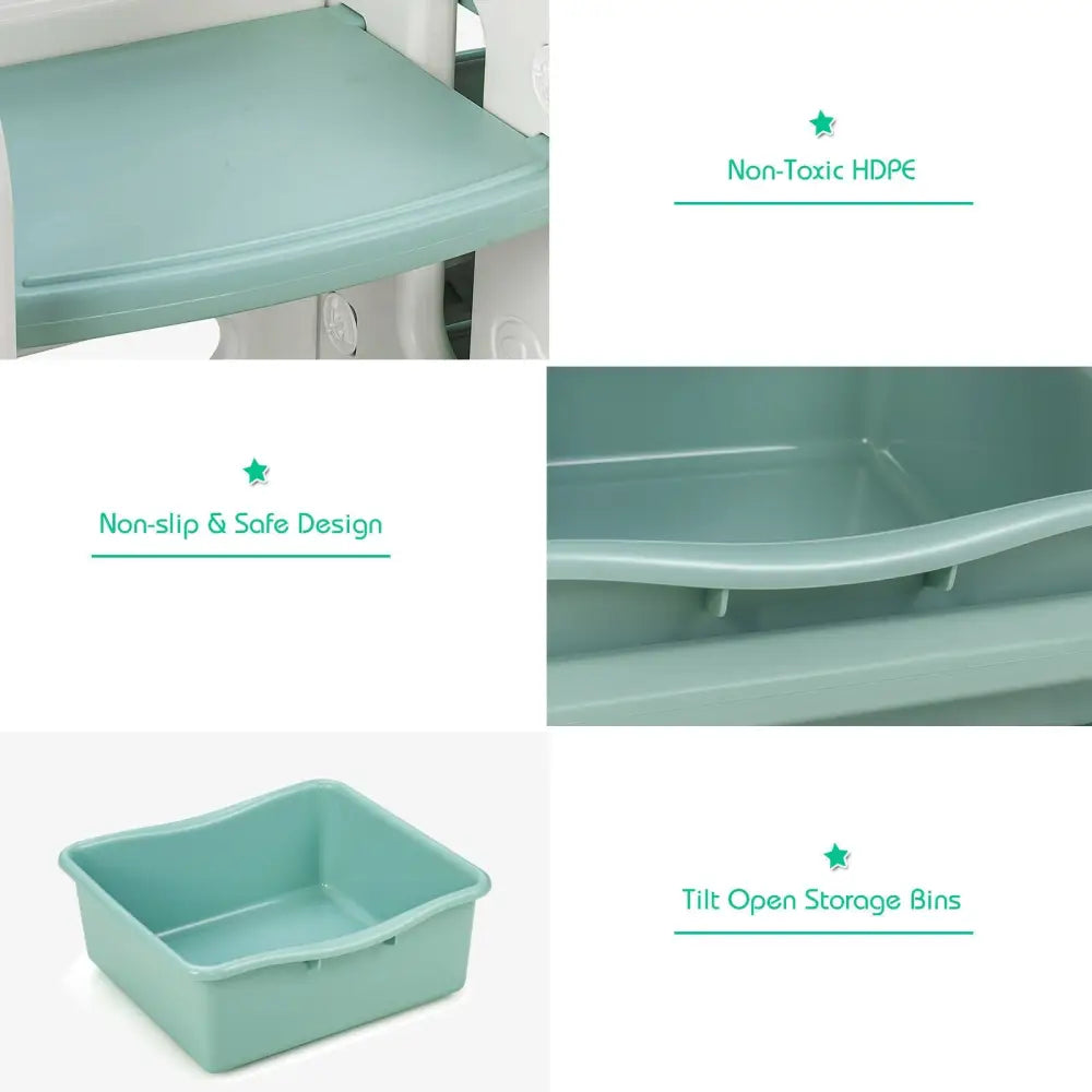 Kids Toy Storage Organizer with Bins and Multi-Layer Shelf for Bedroom Playroom-Green - Green - Kids Storage