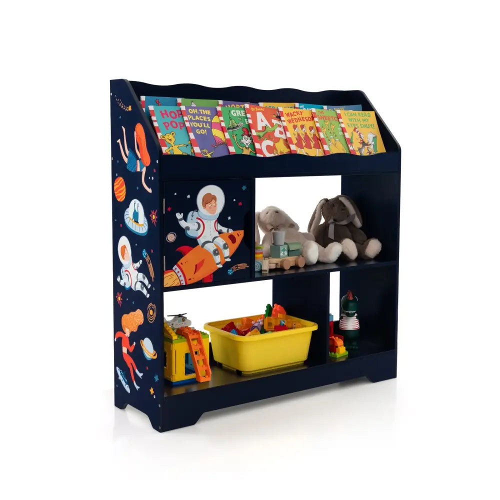 Kids Toy Storage Organizer with Book Shelf and Storage Cabinet-Navy - Navy - Kids Storage