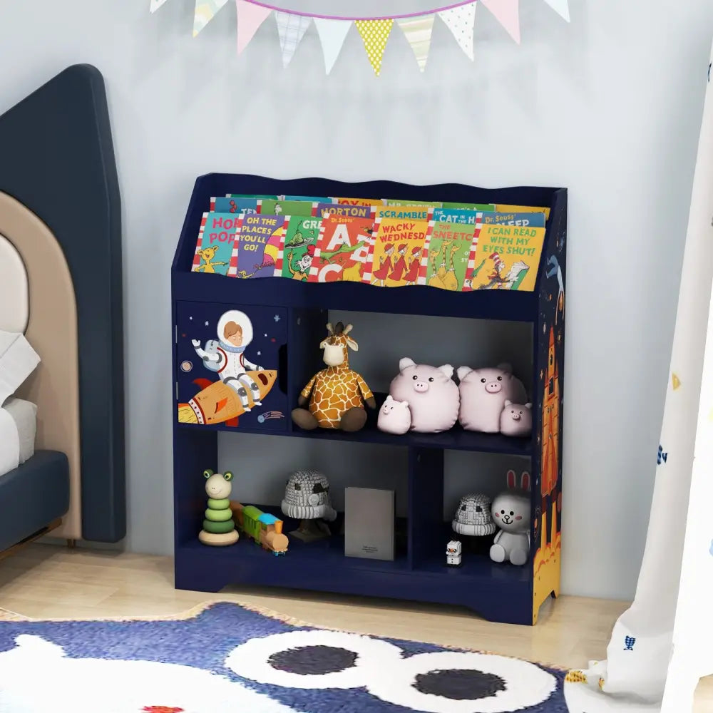 Kids Toy Storage Organizer with Book Shelf and Storage Cabinet-Navy - Navy - Kids Storage