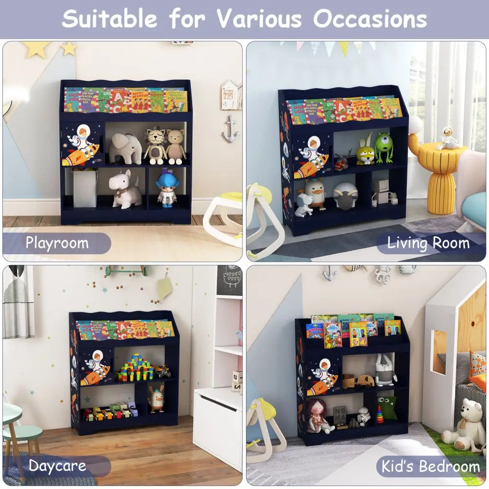 Kids Toy Storage Organizer with Book Shelf and Storage Cabinet-Navy - Navy - Kids Storage