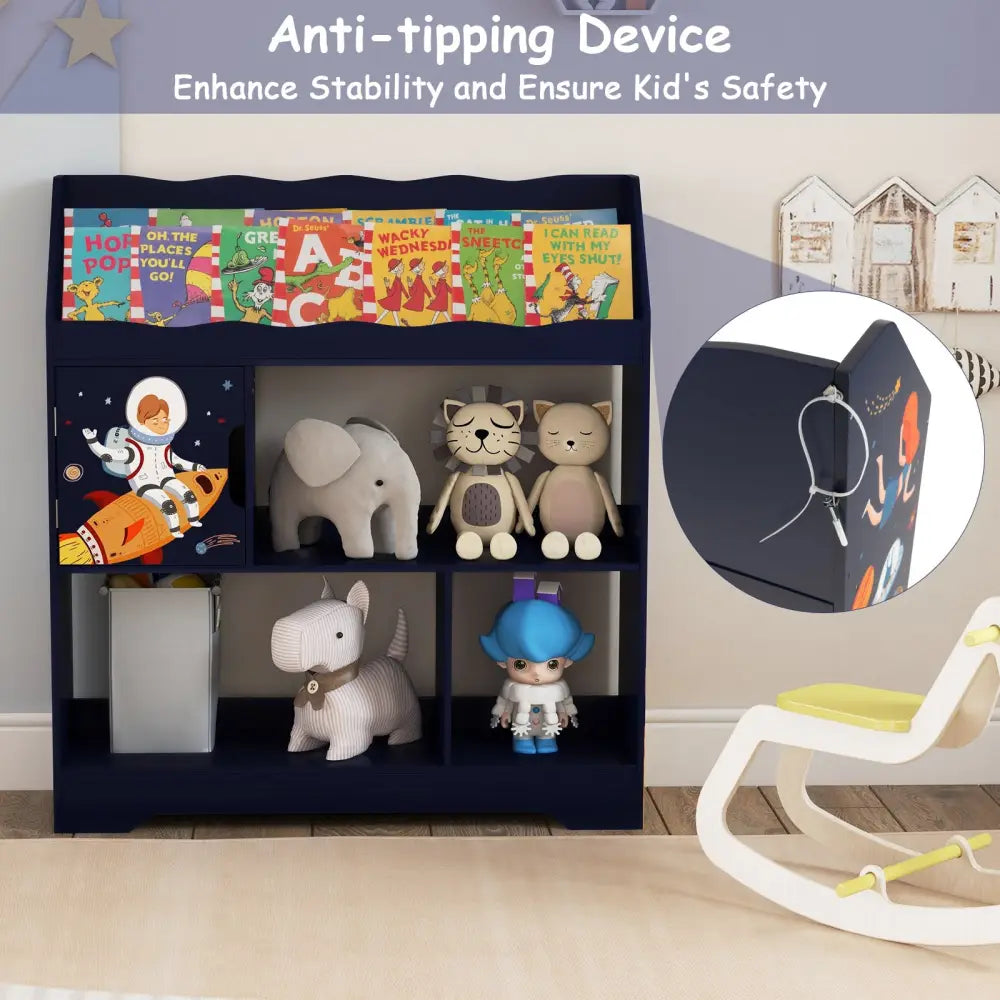 Kids Toy Storage Organizer with Book Shelf and Storage Cabinet-Navy - Navy - Kids Storage
