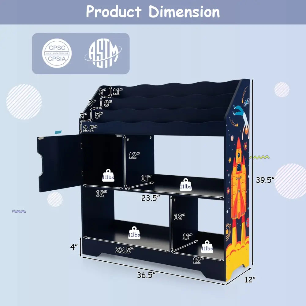 Kids Toy Storage Organizer with Book Shelf and Storage Cabinet-Navy - Navy - Kids Storage