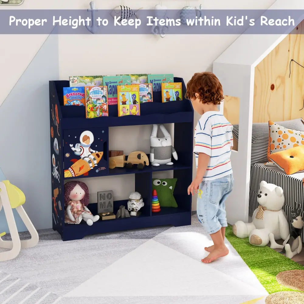 Kids Toy Storage Organizer with Book Shelf and Storage Cabinet-Navy - Navy - Kids Storage