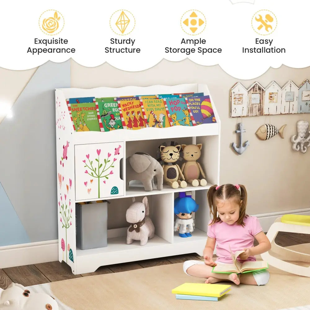 Kids Toy Storage Organizer with Book Shelf and Storage Cabinet-White - White - Kids Storage