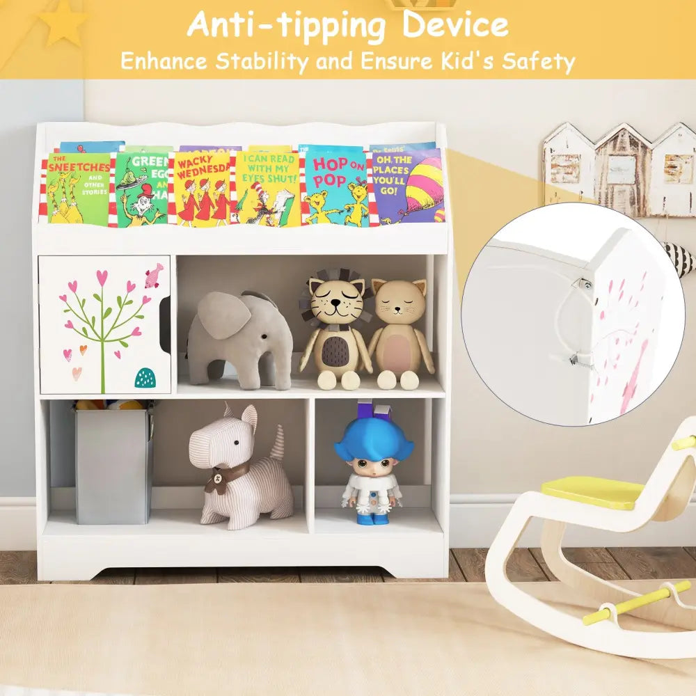 Kids Toy Storage Organizer with Book Shelf and Storage Cabinet-White - White - Kids Storage
