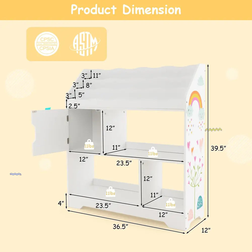 Kids Toy Storage Organizer with Book Shelf and Storage Cabinet-White - White - Kids Storage