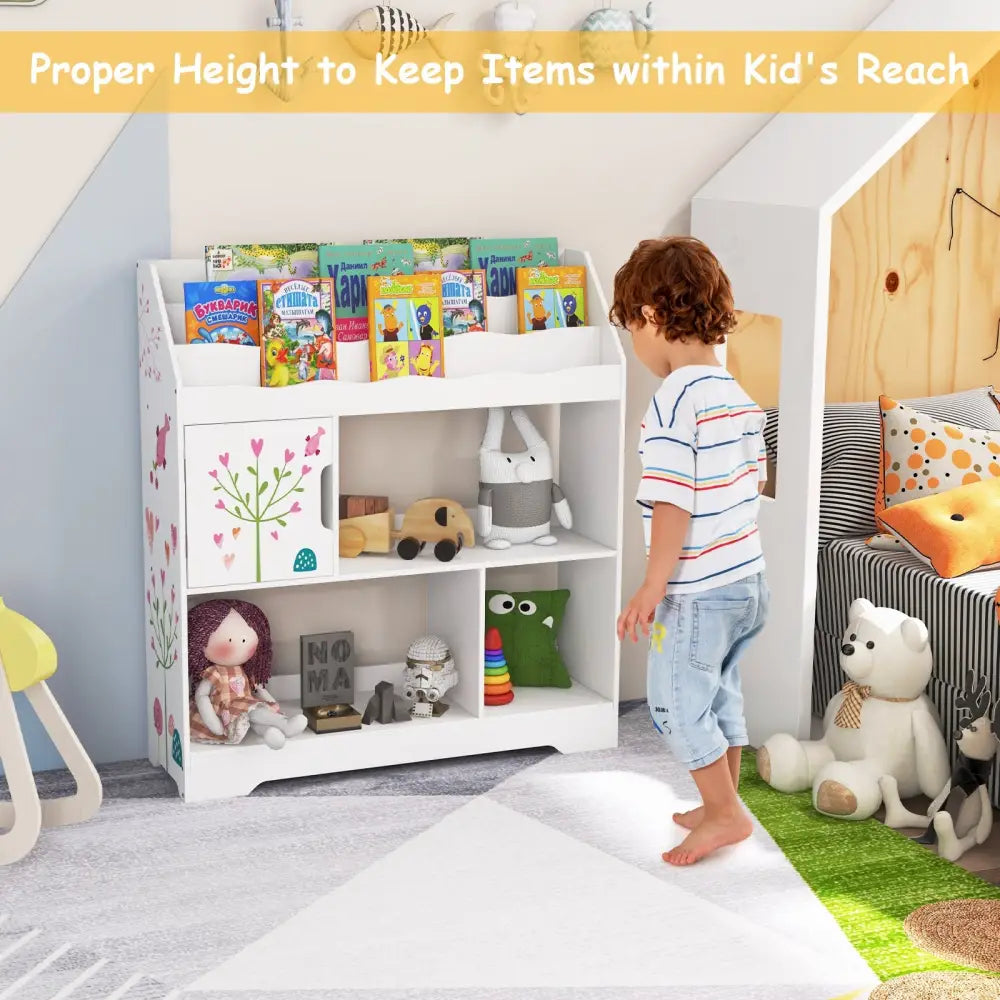 Kids Toy Storage Organizer with Book Shelf and Storage Cabinet-White - White - Kids Storage