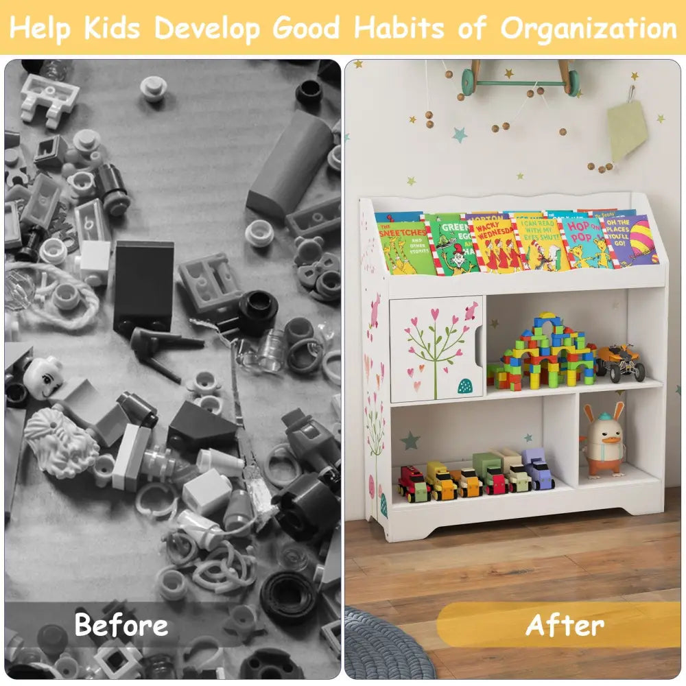 Kids Toy Storage Organizer with Book Shelf and Storage Cabinet-White - White - Kids Storage