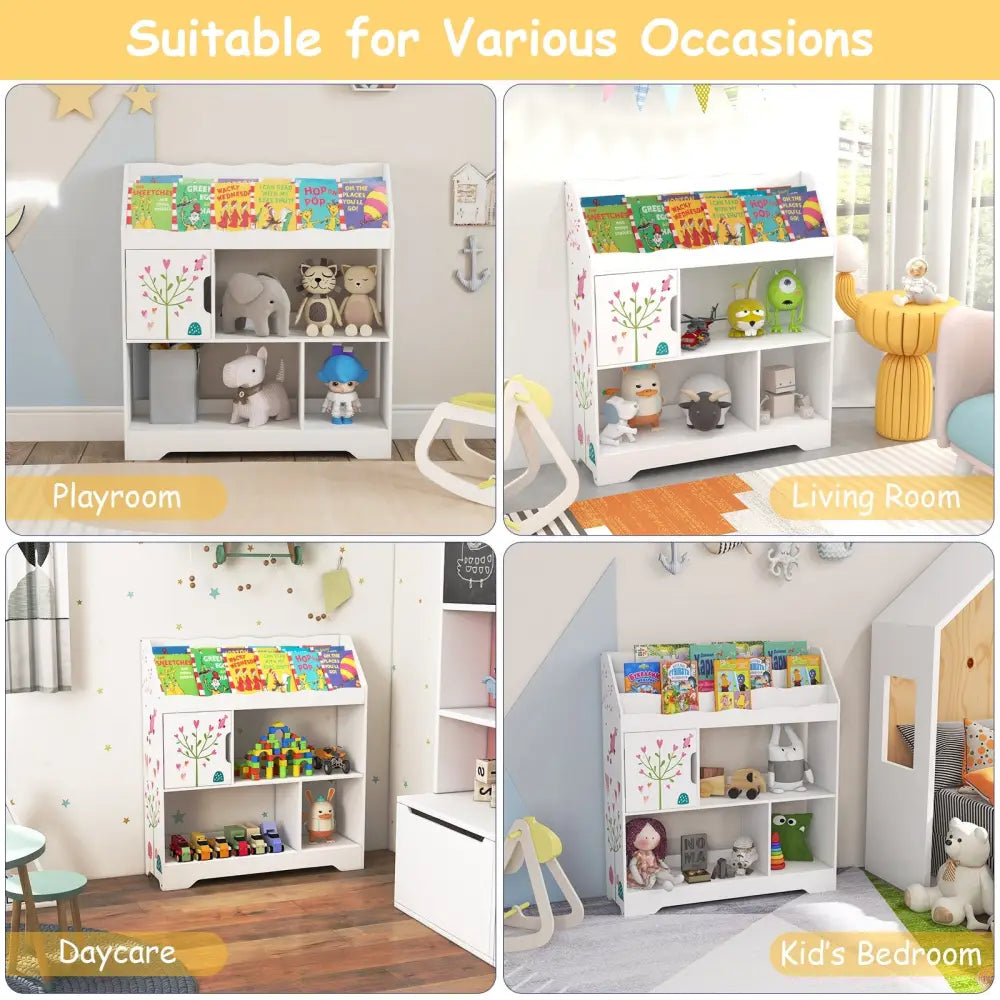Kids Toy Storage Organizer with Book Shelf and Storage Cabinet-White - White - Kids Storage