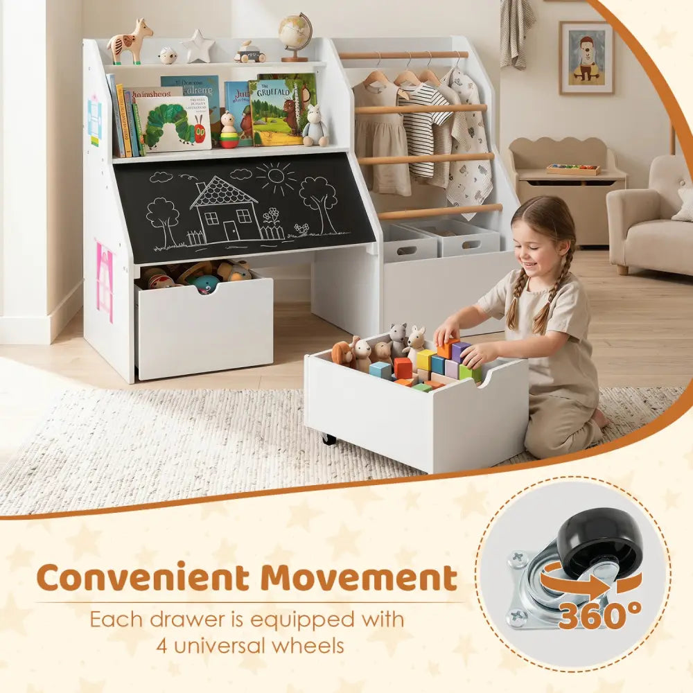 Kids Toy Storage Organizer with Flip-up Blackboard-White - White - Kids Storage