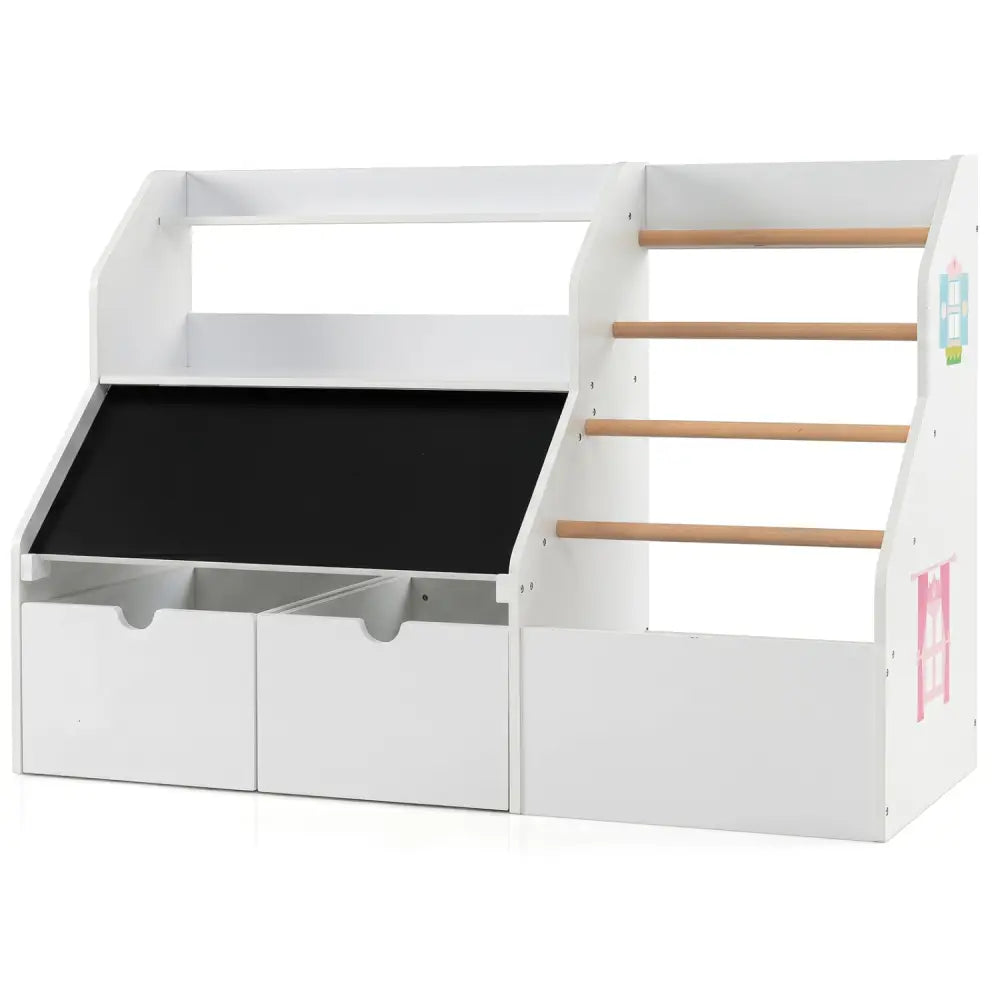 Kids Toy Storage Organizer with Flip-up Blackboard-White - White - Kids Storage