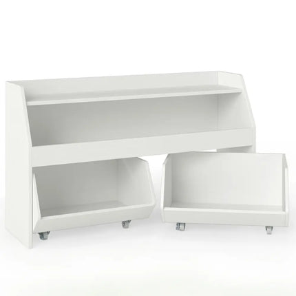 Kids Toy Storage Organizer Wooden Bookcase with 2 Movable Drawers-White - White - Kids Storage