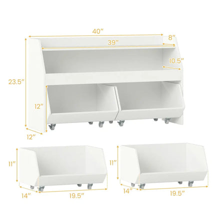Kids Toy Storage Organizer Wooden Bookcase with 2 Movable Drawers-White - White - Kids Storage