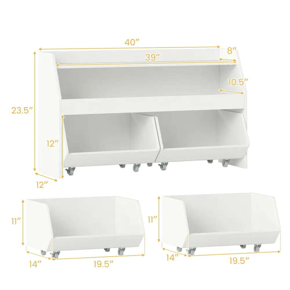 Kids Toy Storage Organizer Wooden Bookcase with 2 Movable Drawers-White - White - Kids Storage