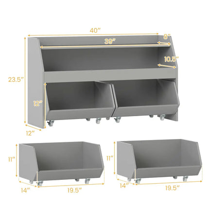 Kids Toy Storage Organizer Wooden Bookcase with 2 Movable Drawers-Gray - Gray - Kids Storage