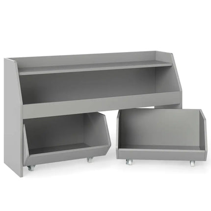 Kids Toy Storage Organizer Wooden Bookcase with 2 Movable Drawers-Gray - Gray - Kids Storage
