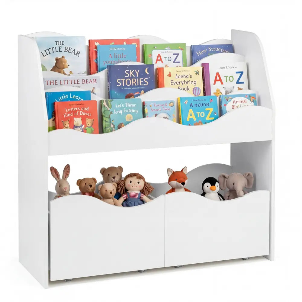Kids Toy Wooden Storage Organizer with 2 Rolling Drawers for Kids Room-White - White - Kids Storage