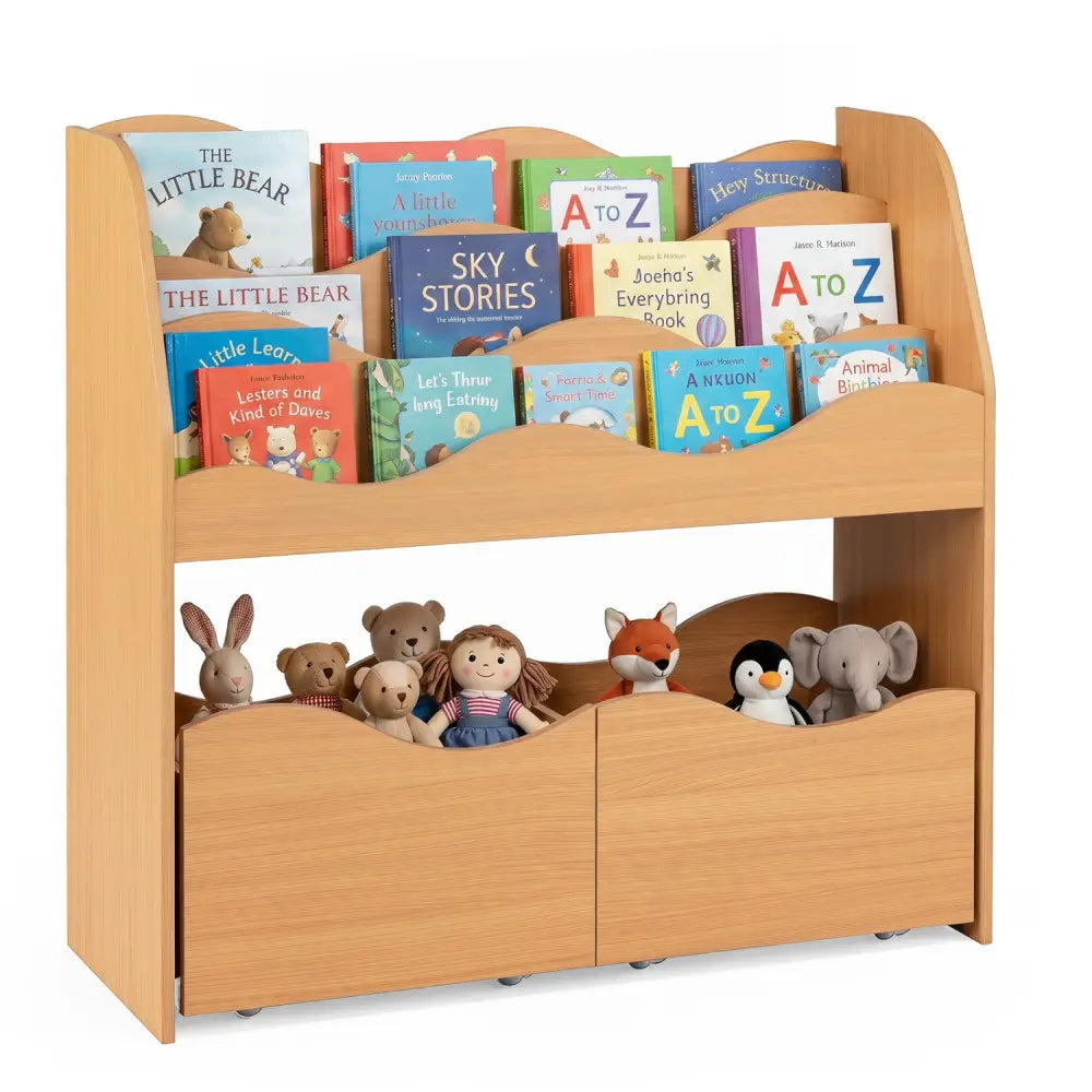 Kids Toy Wooden Storage Organizer with 2 Rolling Drawers for Kids Room-Natrual - Natural - Kids Storage