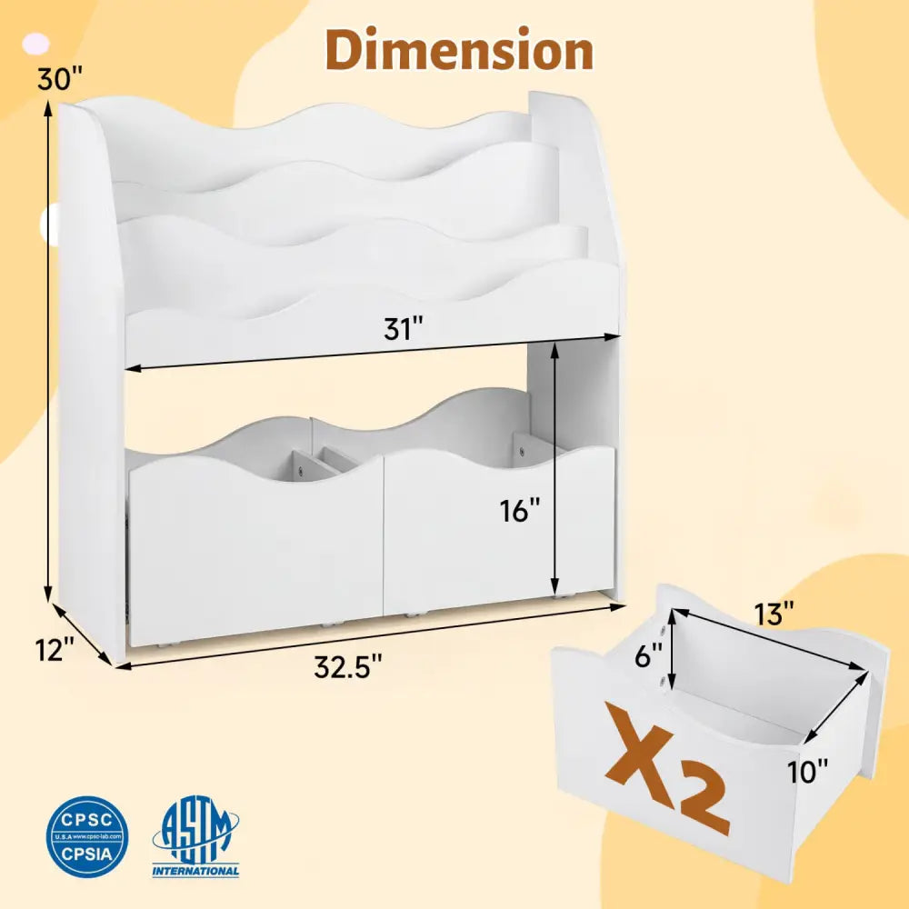 Kids Toy Wooden Storage Organizer with 2 Rolling Drawers for Kids Room-White - White - Kids Storage