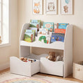Kids Toy Wooden Storage Organizer with 2 Rolling Drawers for Kids Room-White - White - Kids Storage