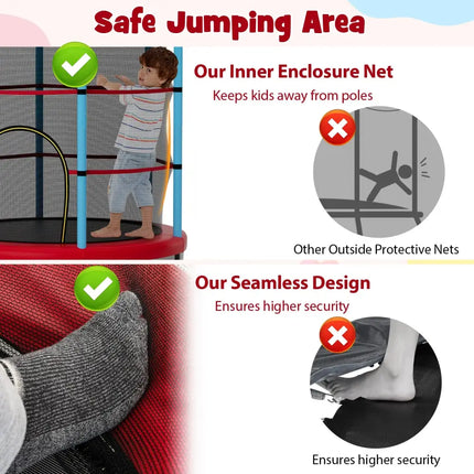 Kids Trampoline Recreational Bounce Jumper with Safety Enclosure Net-Navy - Navy - Trampolines
