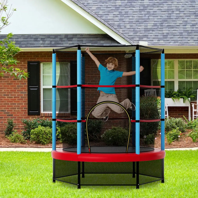 Kids Trampoline Recreational Bounce Jumper with Safety Enclosure Net-Navy - Navy - Trampolines