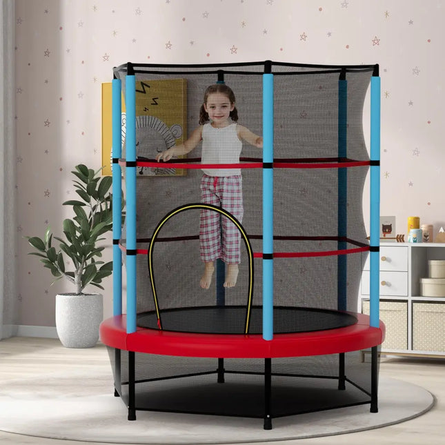 Kids Trampoline Recreational Bounce Jumper with Safety Enclosure Net-Navy - Navy - Trampolines